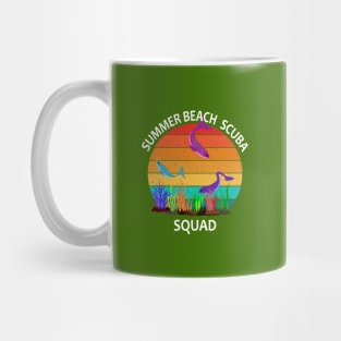 Summer Beach Scuba Squad Funny Cartoon Dolphin Animals Graphic Design Vintage for T-Shirt Vacation Trip Mug